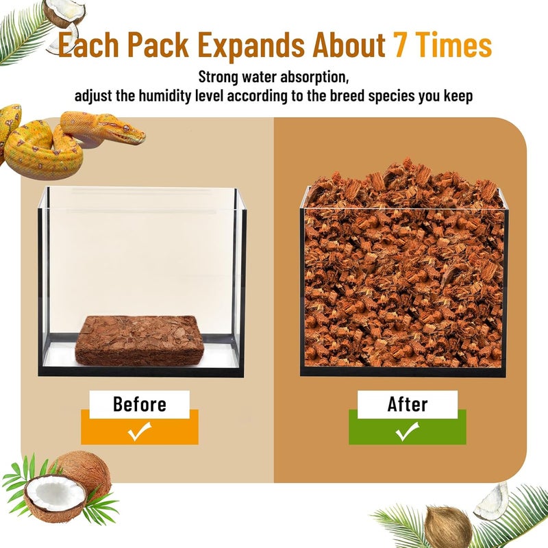 Riare 8 Pack Natural Coconut Chip Substrate for Reptiles- Compressed Coconut Husk Reptiles Bedding, Coco Husk Chip Terrarium Substrate for Snakes, Tortoises, Ball Python, Frogs, Bearded Dragon, Lizard - Image 3